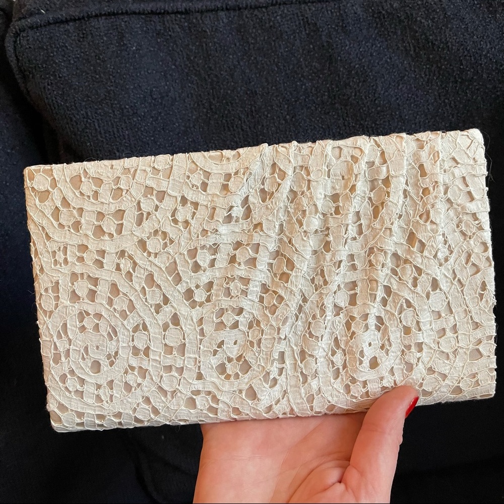 JCrew Collection cream Ivory eyelet and satin clutch new with tags